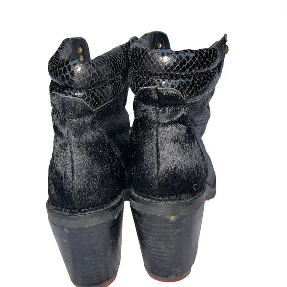 aldo black pony calf hair red lace worn Heeled Hiking Ski Bunny boots 9.5 - Picture 10 of 12